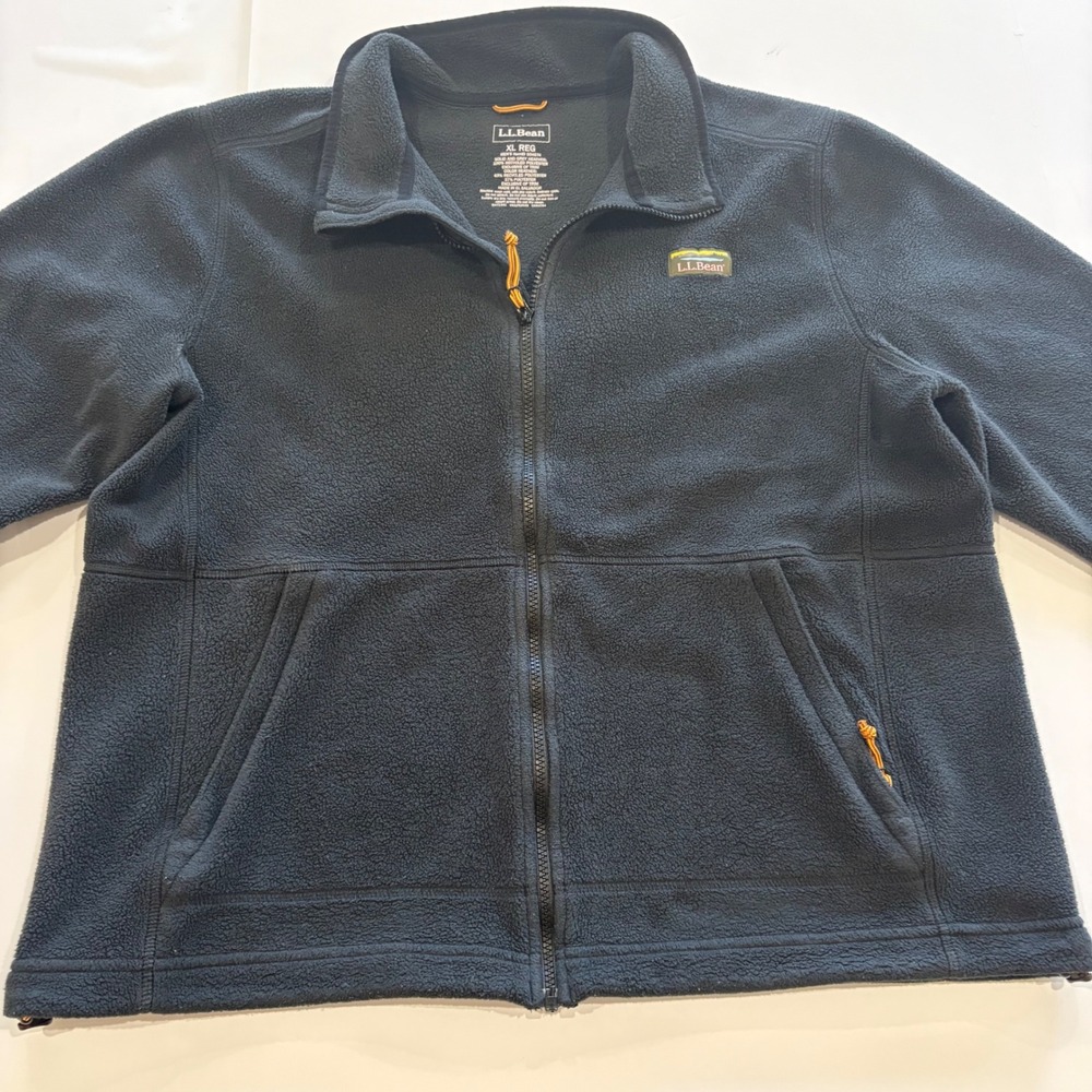 LL Bean Mens Fleece Jacket XL Black Full Zip Recycled Polyester 504674